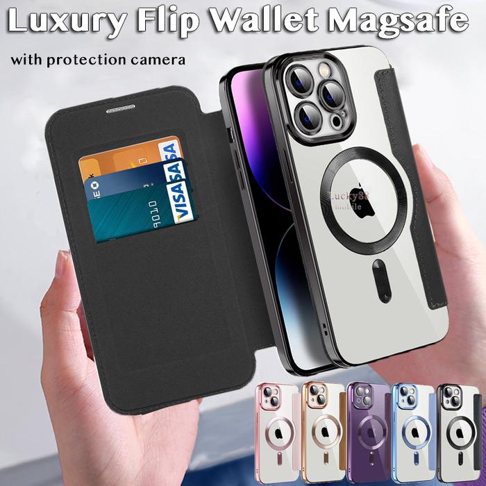 Luxury Wallet Case Magsafe for iPhone 13 Pro Max 12 Pro Max 11 Pro Max Dompet Tempat Slot Kartu ATM