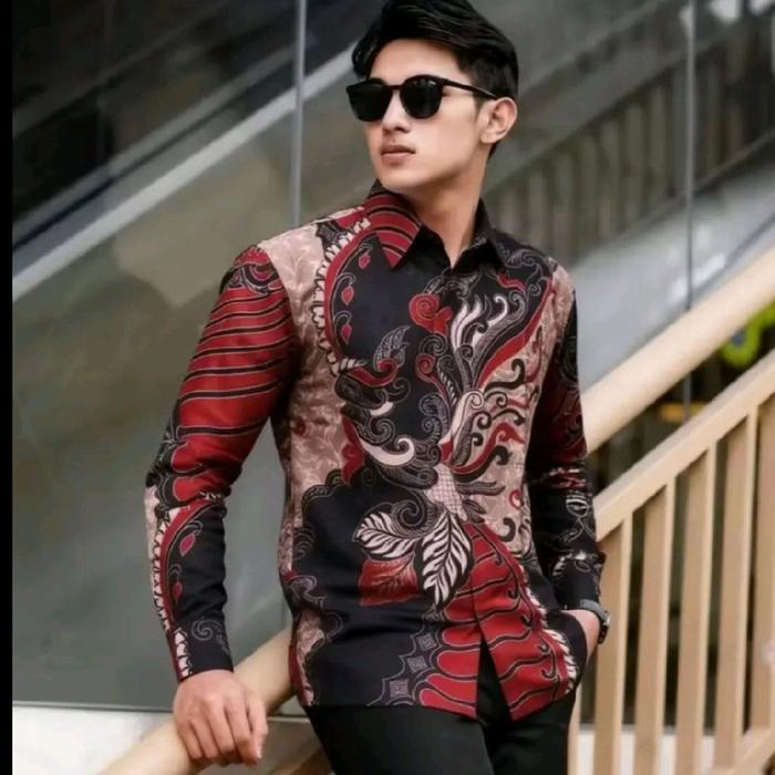 Kantong Semar Batik Baju Kemeja Pria Seragam Kantor Cowok Motif Batik Premium Ori Lengan Panjang Ter
