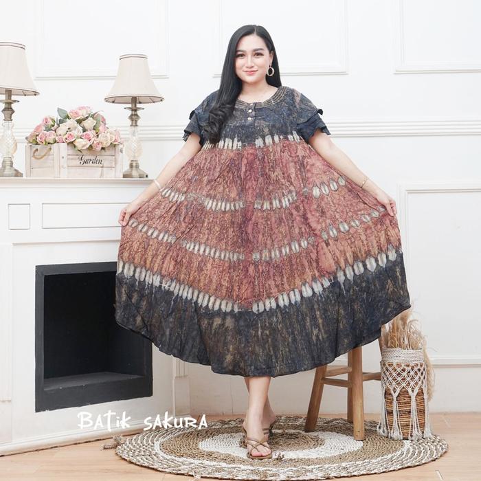 Daster Payung Jumbo Rosa Motif Jumputan batik sakura pekalongan Baju Dress Piyama Kimono Rayon Panja
