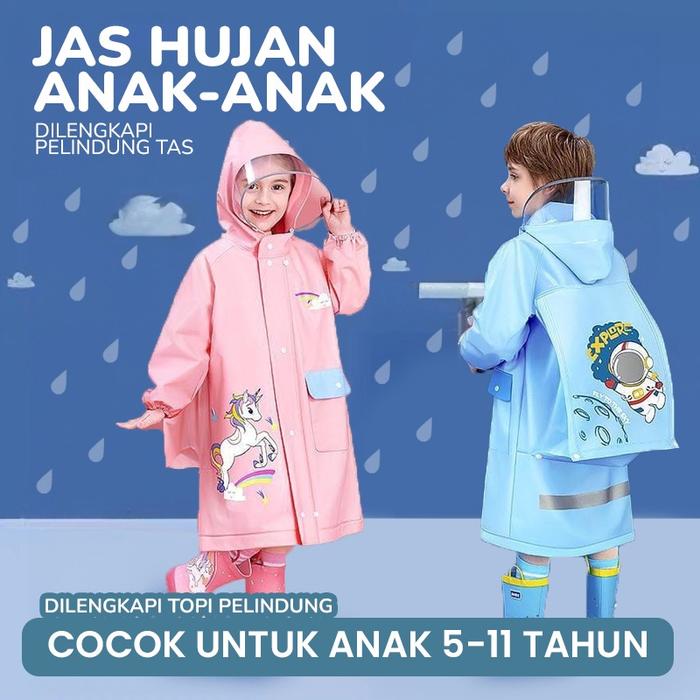 Jas hujan anak/mantel anak /hoodie anak laki laki dan perempuan ponco dengan topi extra Jas hujan an