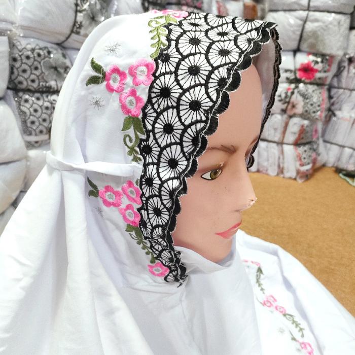 Mukena Terusan Bordir Bunga Asoka Melingkar Katun Mikro Premium