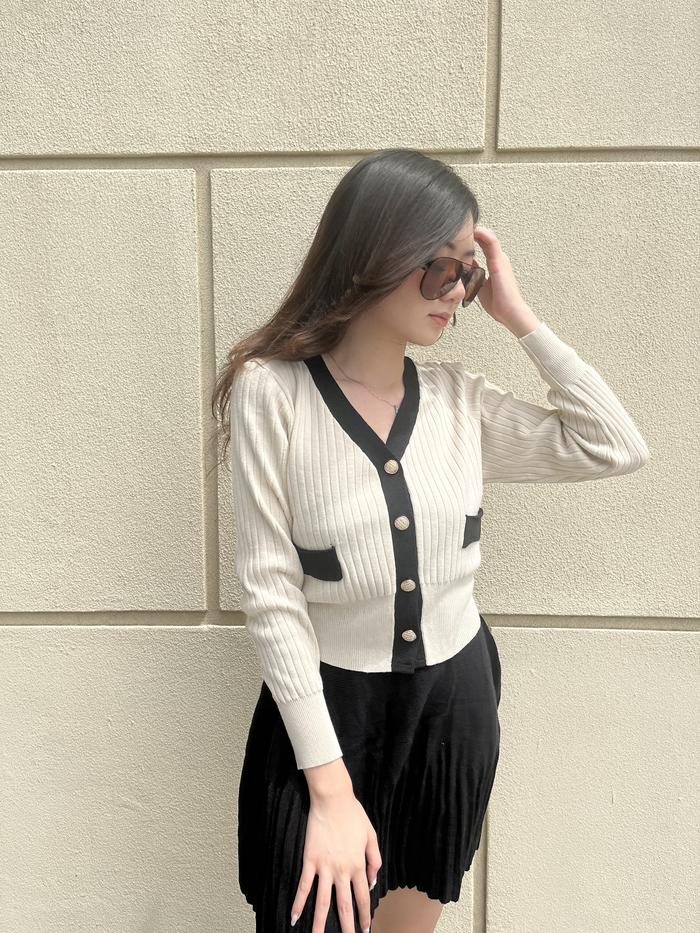 BELFE - Byeol Cardigan Top Korean Style Knit Black & White