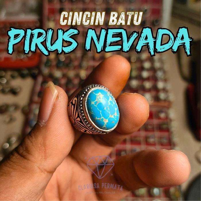 Cincin batu pirus nevada / cincin batu pirus biru urat putih