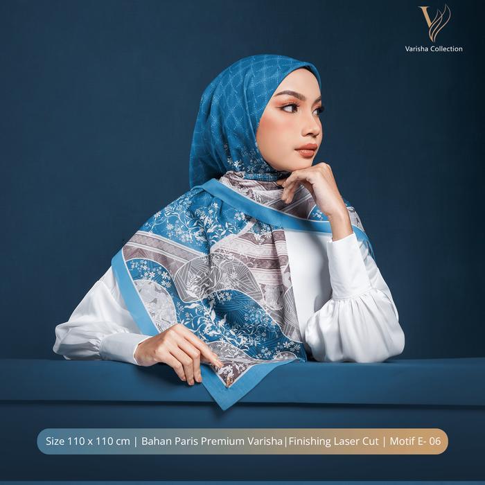 VARISHA Hijab Scarf premium Euphoria - Sky ue/ack/ue/Cream/grey Empat Nyaman Printing Segi