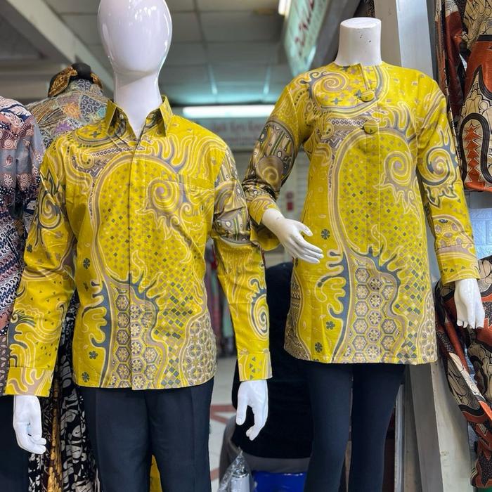 Kemeja Batik kuning lemon dan Tunik kuning lemon full Trikot premium