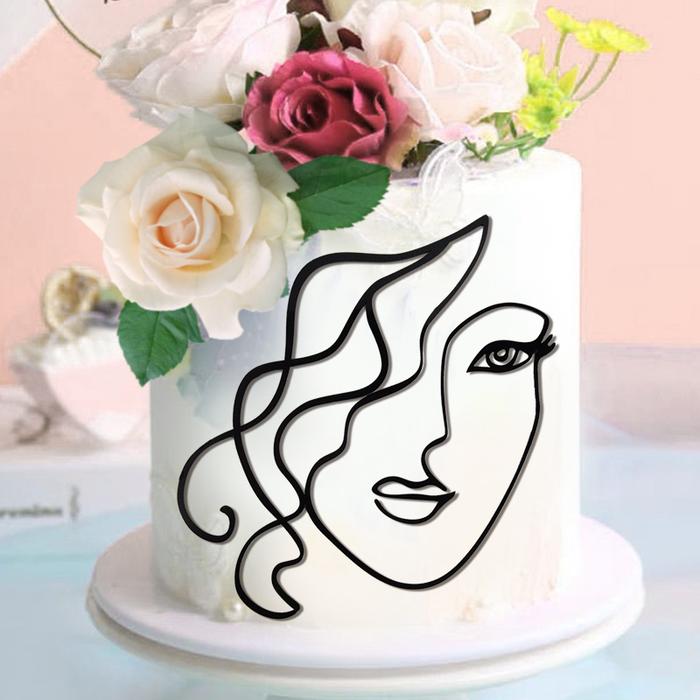 Minimalist Line Acrylic Cake Topper Gold Ballet Lady Face
