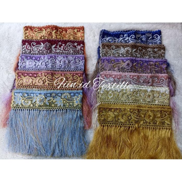 BORDIR SELENDANG/RENDA RUMBAI/RENDA SELENDANG SONGKET PALEMBANG BUNGA 3D