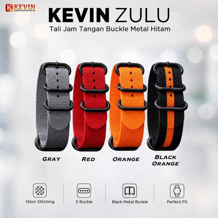 KEVIN ZULU Tali Strap Jam Tangan Kompatibel Seiko 24mm Black Metal Buckle