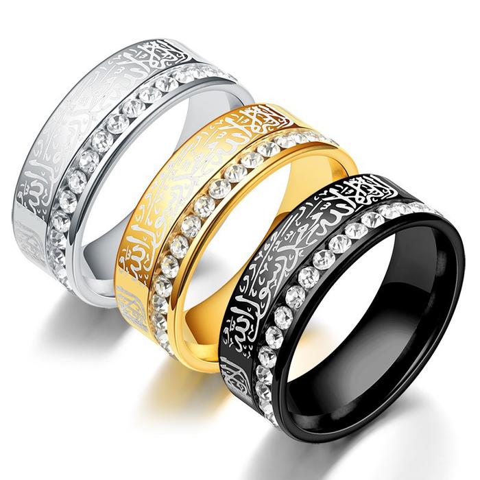 INSTAN Berlian Cincin Tauhid Islam Muslim Lafadz Syahadat Allah Ring Diamond Islami Wanita Pria Hadi