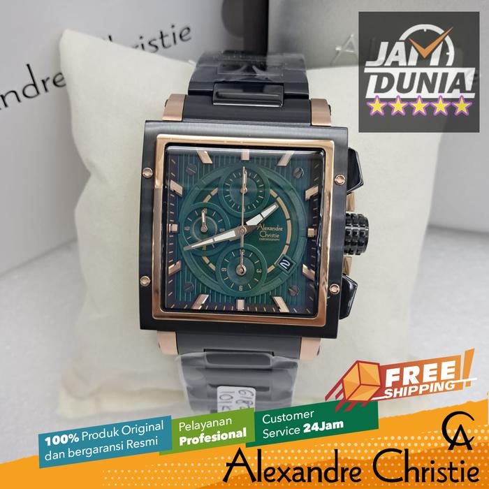 JAM PRIA ALEXANDRE CHRISTIE CHRONOGRAPH ORIGINAL BLACK ROSE GOLD DIAL GREEN 6182 AC 6182 AC6182 AC61