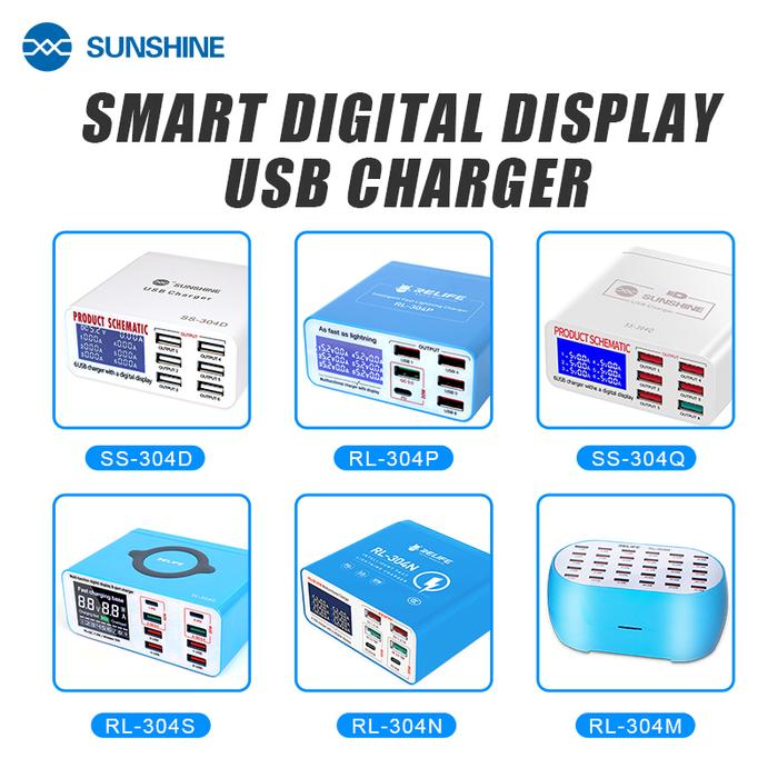 RELIFE 304P 304M SS-304D SS-304Q Smart 6 Port USB Digital Display
