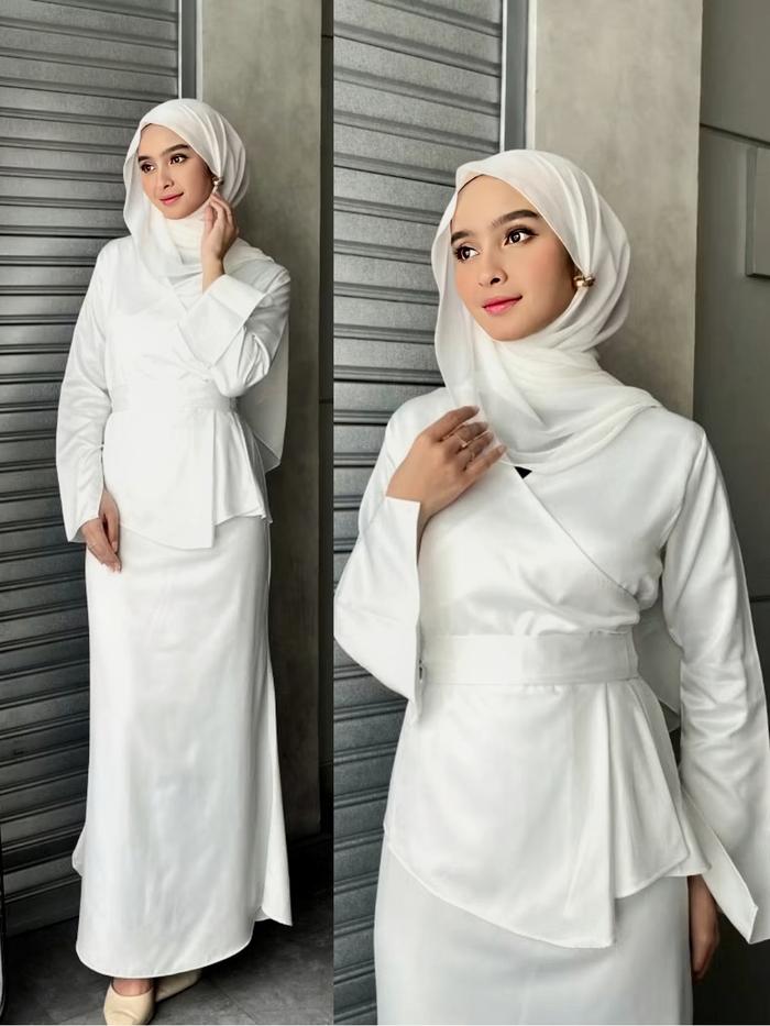 Naraya Dress Gamis Remaja Polos Press Body Asthetic Kekinian Bahan Satin Premium Warna Putih