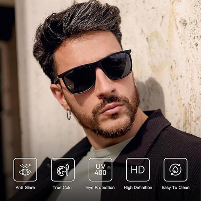 Kacamata Hitam Square Polarized Pria Model Sport Bahan Carbon Fiber UV400