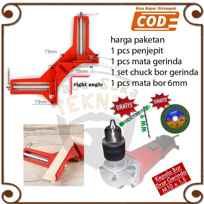 corner klem siku /klem siku merah 90°/ klem sudut + mata grinda umum chuck bor kepala gerinda