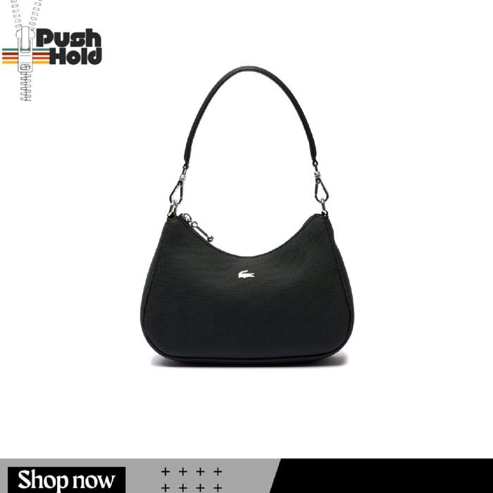 Lacoste Daily City Shoulder Bag Original Tas Bahu Wanita Original Kanvas Selempang- Black