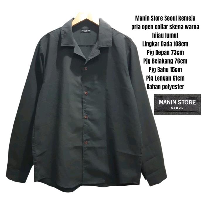 Manin Store Seoul kemeja pria open collar skena warna hijau lumut