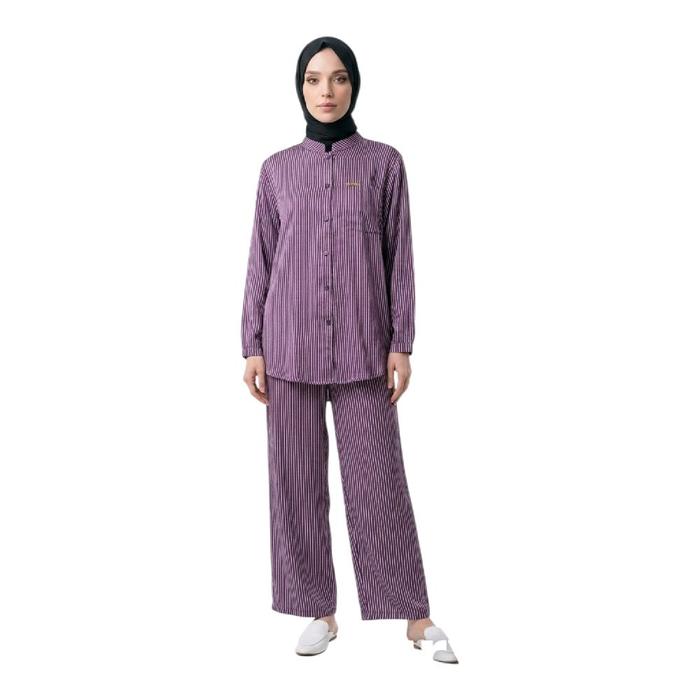 Setelan muslimah wanita perempuan cewek katun soft jeans tebal adem atasan kemeja lipit belakang ld 
