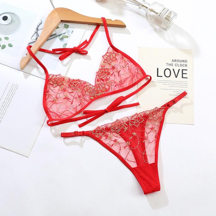 TBK Lingerie WanitaTali Transparan Bra G String set Lingerie Sexy BH A137