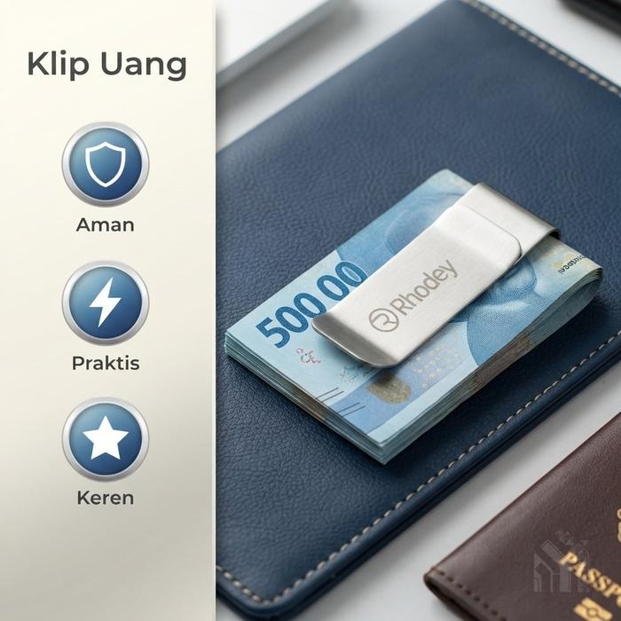Klip Uang Kertas Minimalis Pria Bahan Stainless Steel Antikarat untuk Menjepit Uang Tunai Agar Tetap