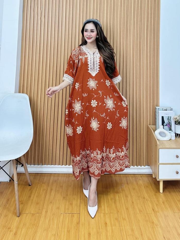 Daster Renda Arab Super Jumbo / Dress Arabian 3/4 Motif Rayon Premium / LD 140cm PB 120cm Busui Remp