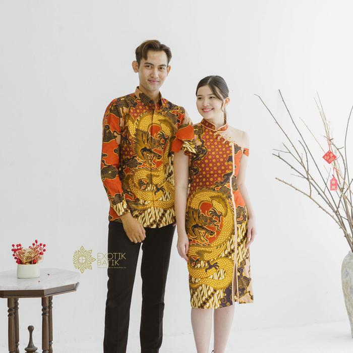 Dragon Orange Batik Couple Pasangan Sarimbit Imlek Pesta Exotik Batik