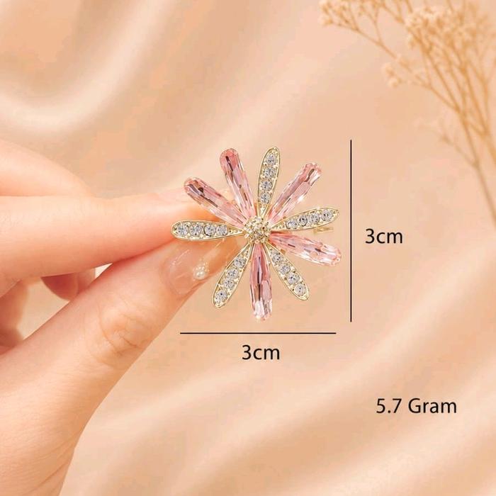 Bros Bunga Daisy Pink Kristal Gold - Hijab Pin House