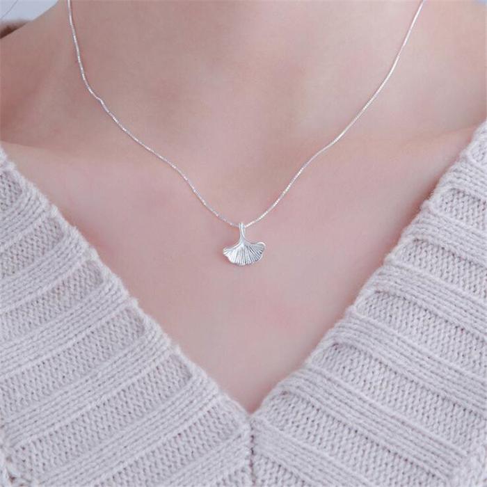 New Simple Fashion Ginkgo Leaf 925 Sterling Silver Jewelry Women Literary Small Fresh Leaves Tempera