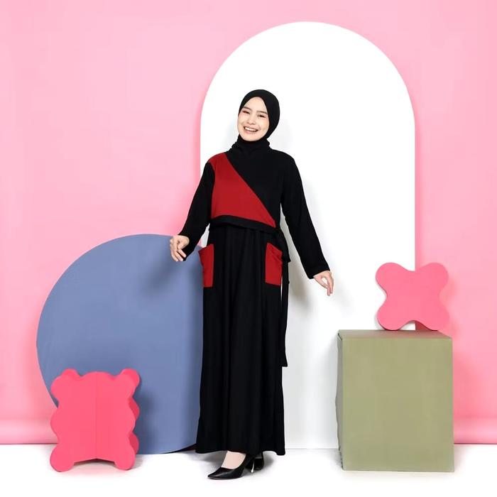Mybamus Yava Pocket Gamis Wanita Muslim Panjang Simple Basic Rekomendasi Dress High