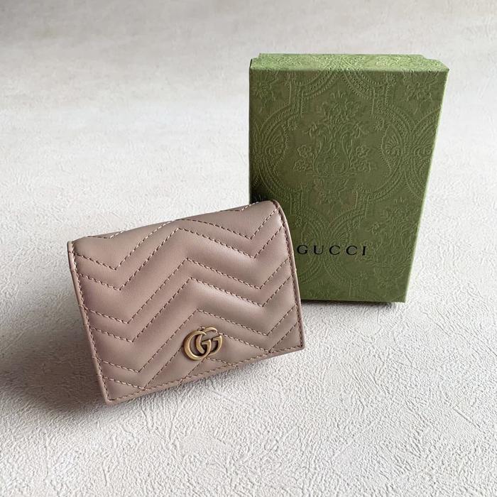 ORIGINAL - GG GUCCI MARMONT BIFOLD COMPACT WALLET DOMPET NUDE BEIGE
