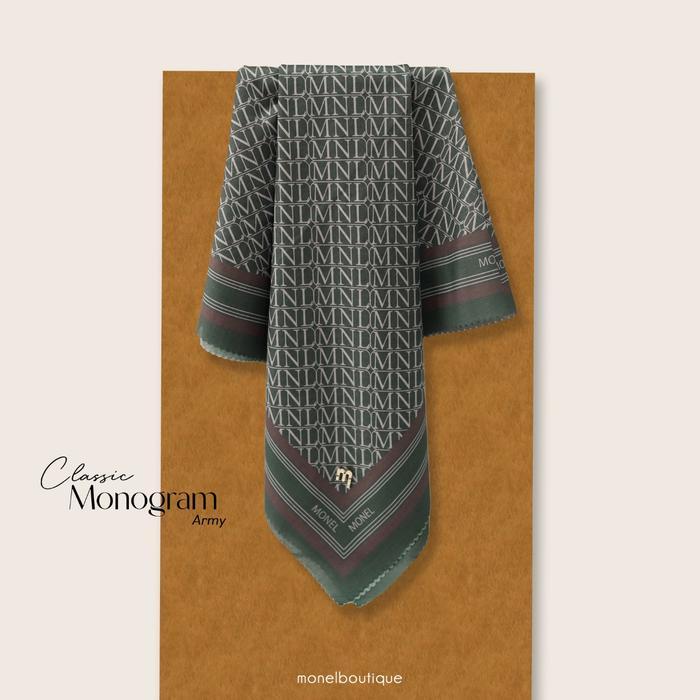 DISKON Monel Hijab Kerudung Segi Empat Classic Voal Premium 115x115cm Army Black Khaki Latte Pule Po