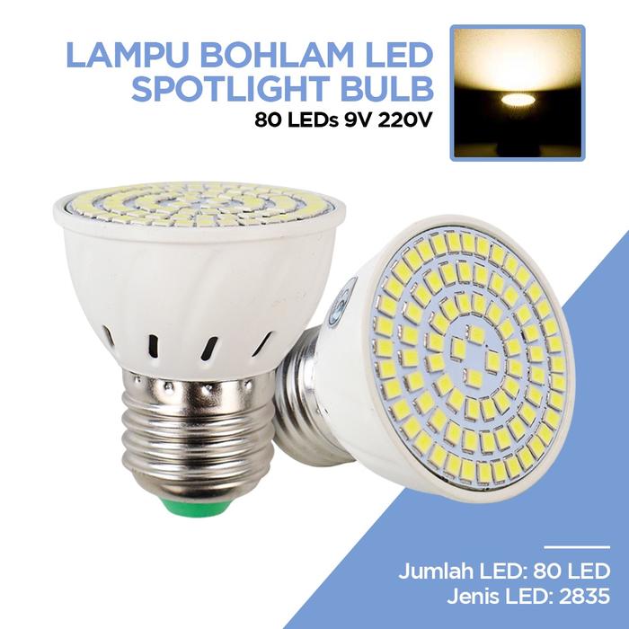 Lampu Bohlam LED Spotlight Bulb 80 LEDs 9W 220V E27 - 7RFL1UWH White