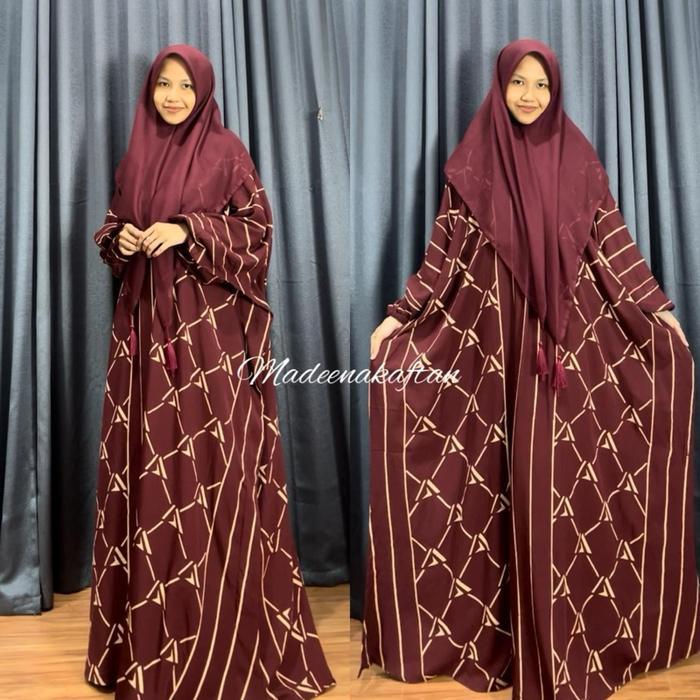 Kaftan Motif Zanuba Ld 180 cm Jumbo Bahan Rayon Adem Nyaman Sleting Depan Busui Gamis Abaya Dress Pa