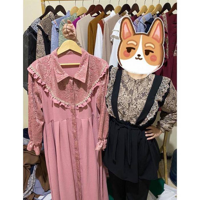 BISA GAMIS - JAMILAH GAMIS CRINKLE MIX BRUKAT RENDA BORDIR BUNGA SIMPLE ELEGAN BUSUI BUMIL HIJAB FAS