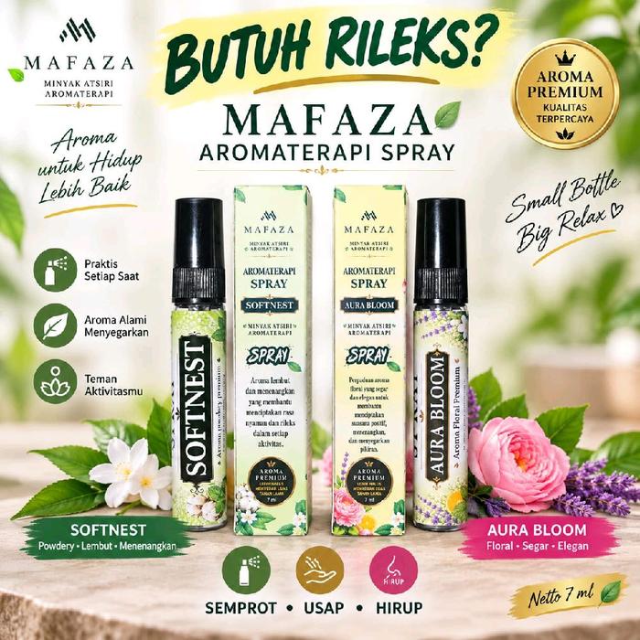 Mafaza Aromaterapi Spray Aura Bloom 7ml Minyak Atsiri Peppermint Segar Wangi Kemasan Satuan Aroma Fl