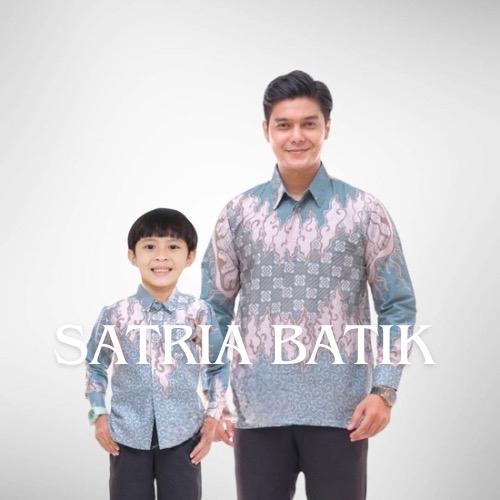 Kemeja Batik Couple Dewasa Ayah dan Anak Mega Mendung Sage Green Lengan Panjang Katun Primis