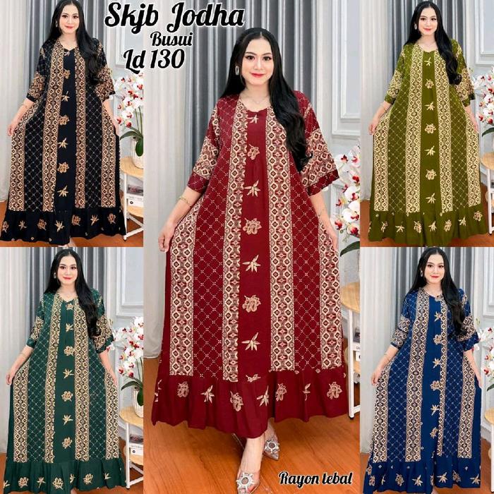 Daster Skjb Jodha Ld130 All Size Rayon Premium Halus Lembut Adem Dipakai Busui Dress Panjang Nyaman 