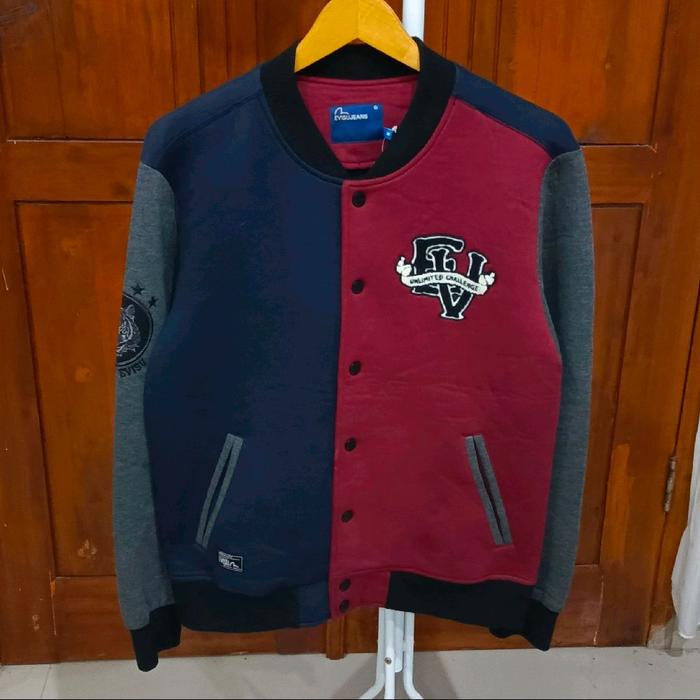 jaket varsity evisu jeans bahan scuba