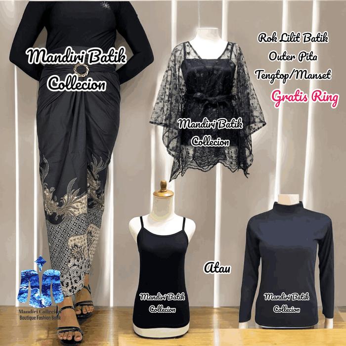 Mandiri Batik Collection Kebaya Batik Bawahan Panjang Rok Lilit Batik Atasan Outer Pita Hitam & Mans