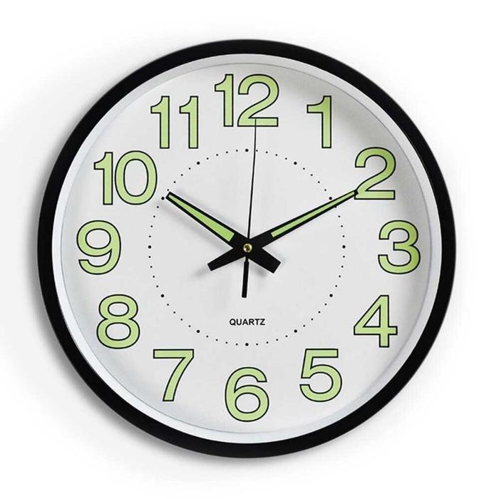 Jam Dinding Bulat Silent Movement Quartz Bercahaya Luminous Glow in The Dark (Harus Dijemur diBawah 