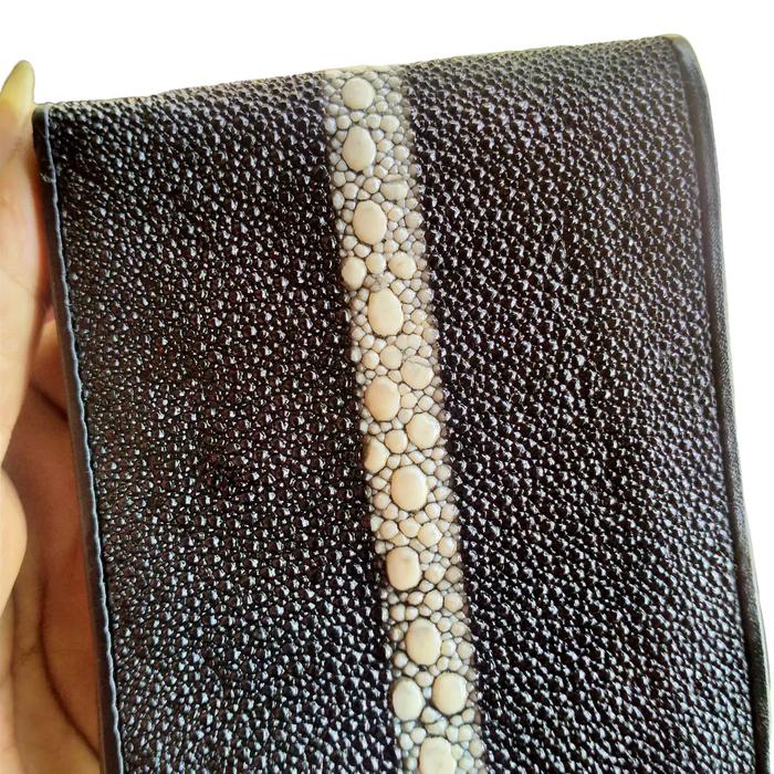 dompet pria kulit ikan pari duri utuh garis Hitam Kartu Uang dom pet