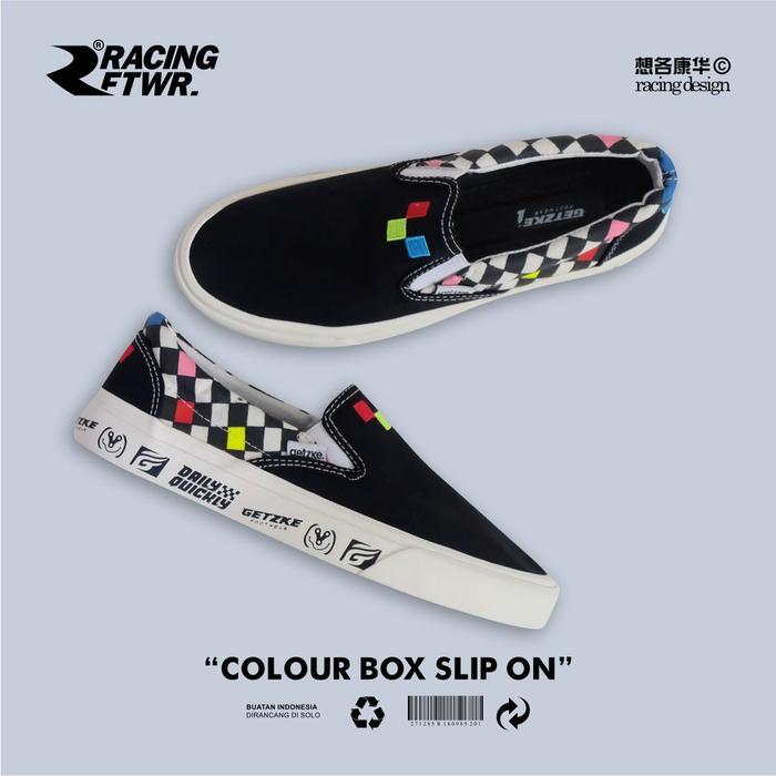 Sepatu Lokal SLIP ON Racertees x GETZKE Black Canvas