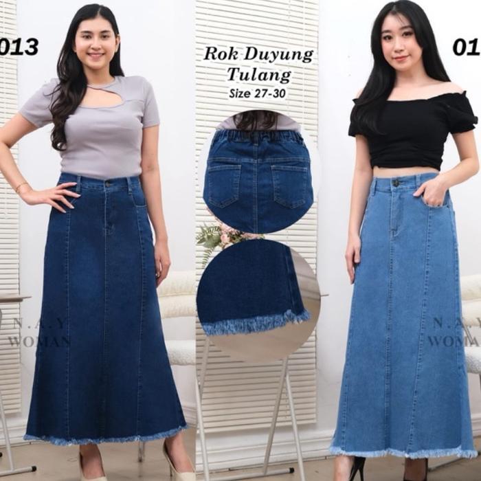 GUYS BELII Rok duyung  tulang, pinggang belakang karet bagian bawah flare, bahan stretch halus lembu