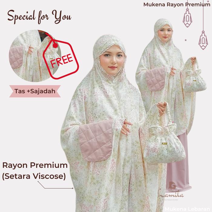 Mukena Lebaran Rayon Premium Setara Viscose Terbaru 2024 Jumbo Dewasa Set Tas Sajadah Lembut Adem Ny