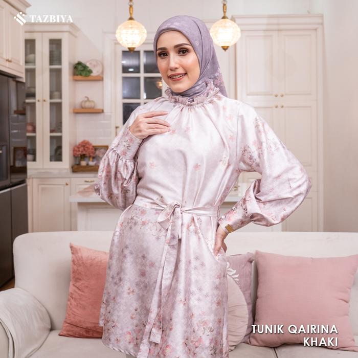 TAZBIYA - Tunik Silk Motif Qairina Tazbiya x Adelia Pasha (Atasan Silk Kerja, Lebaran, Kondangan) OR