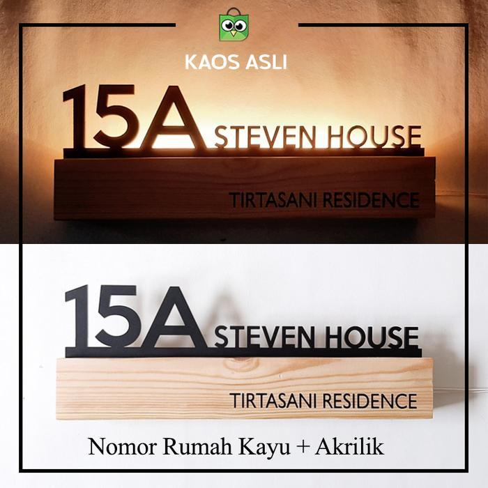 (EM) Papan Nomor Rumah Kayu Dan Akrilik LED Nomer Rumah Akrilik Kayu Nyala