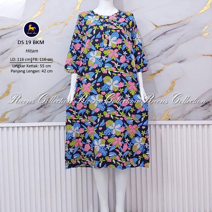 Batik Kuda Mas Daster 19 Lengan 3/4  | Daster 3 Kancing Depan Busui Di Bawah Lutut Rayon Motif Tebal