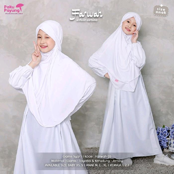 Paku Payung || Farwah White Series, Gamis dan Set Tunik Putih Bersih Anak Perempuan, Cantik dan Angg