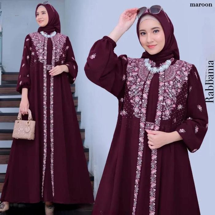Dress Rabbani/ Gamis Ceruty Babydoll Mix Bordir Super Jumbo LD 130CM / Gamis Kondangan Wanita Terbar