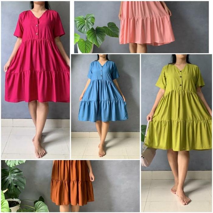 Ready Stock Daster Ruffle Daster Kekinian Rimple Daster Cantik Daster Viral Midi Dress Lengan Pendek