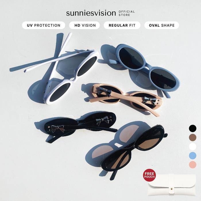 [FREE POUCH] Ribbon Sunnies Vision -  Kacamata Hitam Fashion Wanita Pita silver metal KPOP Y2K UV 40